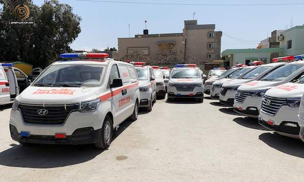 تسليم 65 سيارة إسعاف لجهاز الإسعاف والطوارئ, 28 مارس 2020. (الحكومة الموقتة)