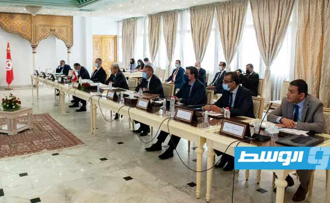 الوفد الوزاري الليبي الذي يضم وزيري الداخلية والخارجية في تونس، 26 أغسطس 2021. (الناطق باسم حكومة الوحدة)