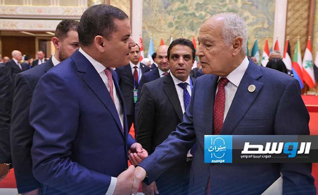 الدبيبة مع الأمين العام لجامعة الدول العربية، 30 مايو 2024. (حكومتنا)