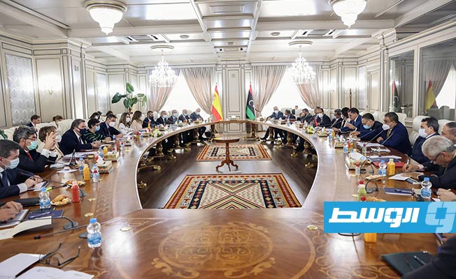 لقاء حكومة الوحدة الوطنية مع الوفد الإسباني، طرابلس 3 يونيو 2021. (حكومة الوحدة الوطنية)