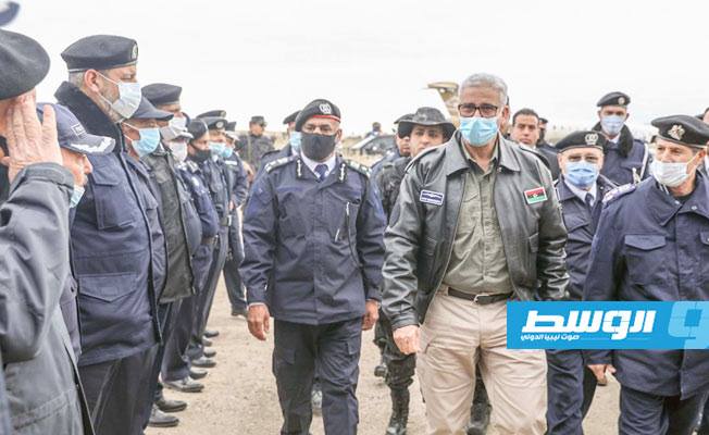 باشاغا يتفقد مقر الإدارة العامة لطيران الشرطة فرع طرابلس، 14 يناير 2021. (داخلية الوفاق)