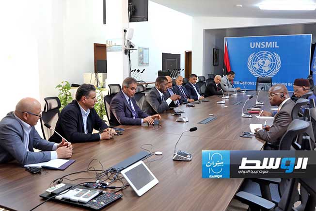 اجتماع باتيلي مع وفد من مجلسي النواب والدولة في طرابلس، 10 مارس 2024. (البعثة الأممية)