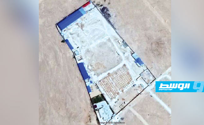 إحدى المزارع في بني وليد، الأقسام الزرقاء تصور أماكن مخصصة لاحتجاز المهاجرين بسعة 1500 فرد، 26 مارس 2018. (تقرير فريق الخبراء الأممي)