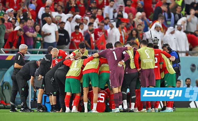 لاعبو المنتخب المغربي يستعدون لركلات الترجيح أمام منتخب إسبانيا بكأس العالم، 6 ديسمبر 2022. (الإنترنت)