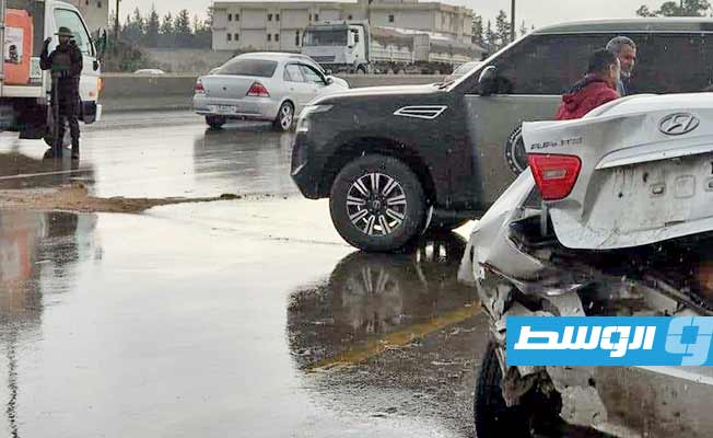 اصطدام سيارات بطريق المطار في العاصمة طرابلس، 7 يناير 2023. (مديرية أمن طرابلس)