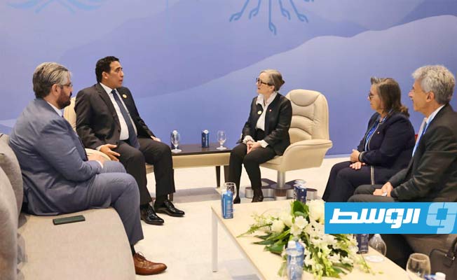 على هامش قمة المناخ.. المنفي يبحث مع رئيسة الحكومة التونسية العلاقات الثنائية