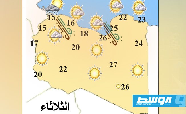 «الأرصاد»: رياح مثيرة للأتربة في غرب ليبيا وانخفاض ملحوظ لدرجات الحرارة بداية من الغد