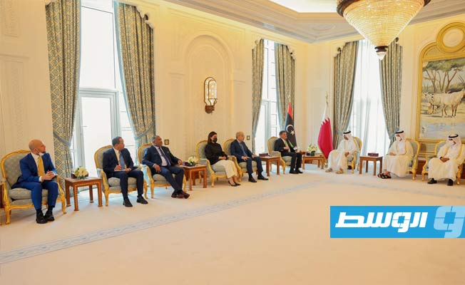 جانب من لقاء الدبيبة مع رئيس الوزراء القطري, الدوحة, 7 أكتوبر 2021. (حكومة الوحدة الوطنية)