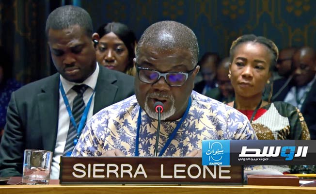 مندوب سيراليون يتحدث خلال جلسة لمجلس الأمن بشأن ليبيا، 31 مايو 2024. (صورة مثبتة من فيديو: مجلس الأمن)