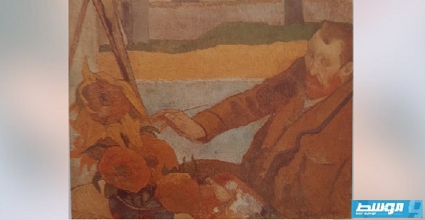 فان جوخ وهو يرسم لوحة زهور عباد الشمس من رسم بول جوجان