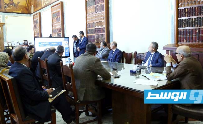 شكشك والكبير وبن قدارة في اجتماع بمقر المصرف المركزي في طرابلس، 31 يناير 2024. (المصرف المركزي)
