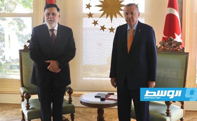 الرئيس التركي رجب طيب أردوغان مع رئيس المجلس الرئاسي فائز السراج, اسطنبول 6 سبتمبر 2020. (المجلس الرئاسي)