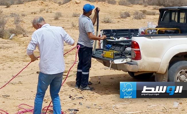 من أعمال صيانة خط أبو عرقوب في غريان، غرب ليبيا، اليوم الثلاثاء 30 أبريل 2024. (الشركة العامة للكهرباء)