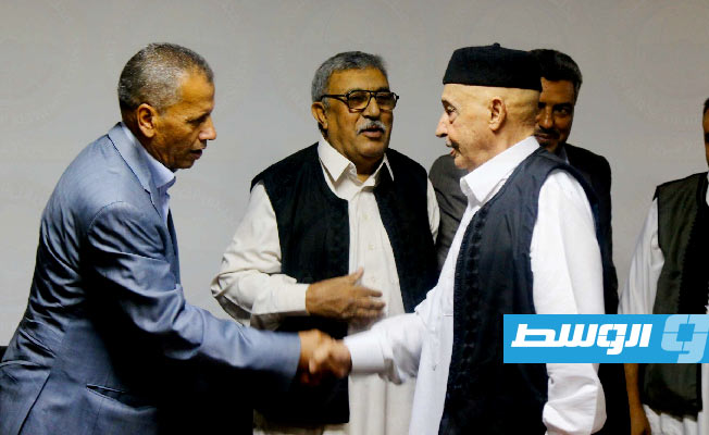 من لقاء عقيلة صالح في القبة مع عمداء بلديات الجبل الأخضر والقبة، 20 سبتمبر 2022. (عبدالله بليحق)