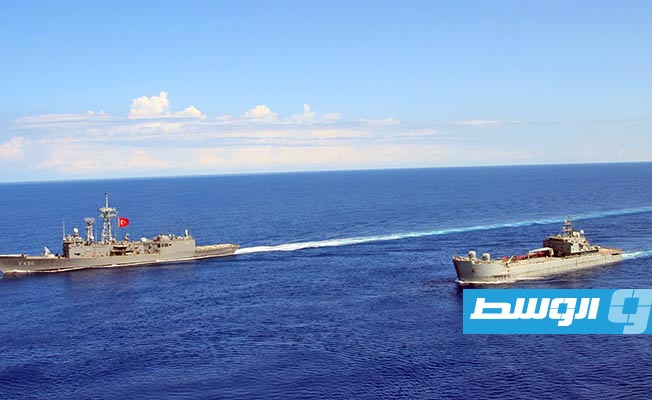 جانب من التدريب البحري المشترك أمام سواحل طرابلس بتاريخ 28 سبتمبر 2022 (البحرية التركية)