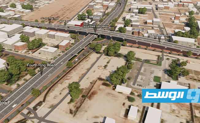 صور للتصميم الذي اعتمدته لجنة إعادة الاعمار والاستقرار في بنغازي لجسر تقاطع شارع فينيسا مع طريق الهواري (اللجنة)