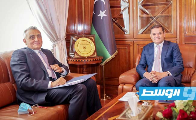 لقاء الدبيبة والسفير الإيطالي لدى ليبيا، الإثنين، 20 سبتمبر 2021. (حكومة الوحدة الوطنية)