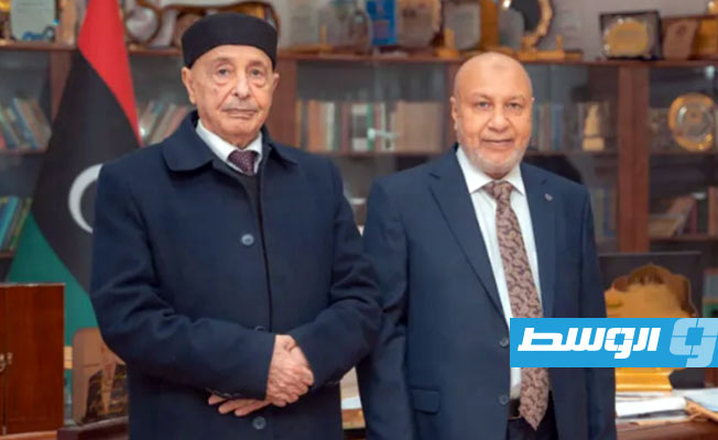 وزراء حكومة باشاغا الذين أدوا اليمين أمام عقيلة صالح في القبة، الإثنين 7 مارس 2022. (مجلس النواب)
