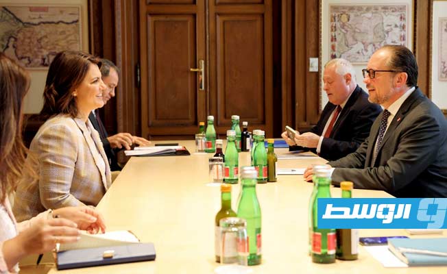 لقاء المنقوش مع وزير خارجية النمساء في فيينا، الخميس 23 يونيو 2022. (الخارجية الليبية)