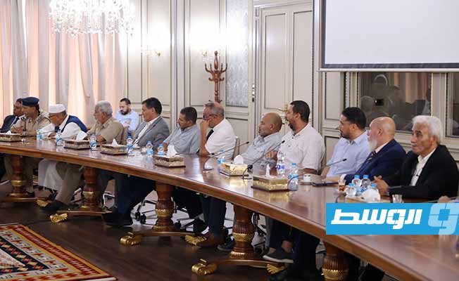 اجتماع الدبيبة مع قيادات مصراتة بديوان مجلس الوزراء في طرابلس، الأربعاء 27 يوليو 2022. (حكومة الوحدة الوطنية)
