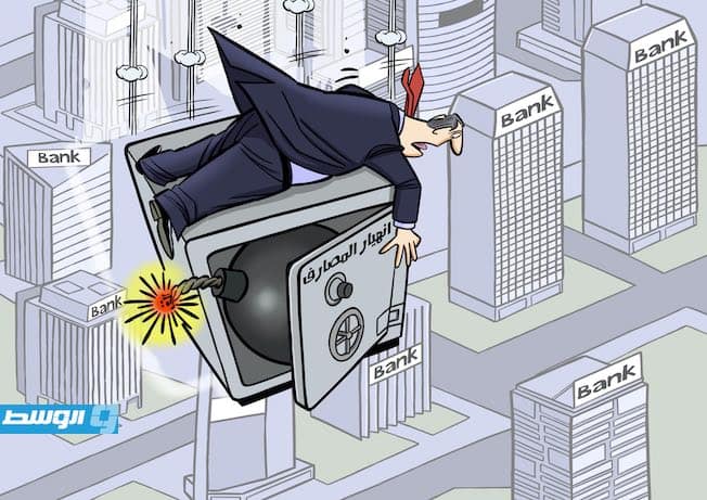 كاريكاتير خيري - سلسلة انهيارات في القطاع المصرفي