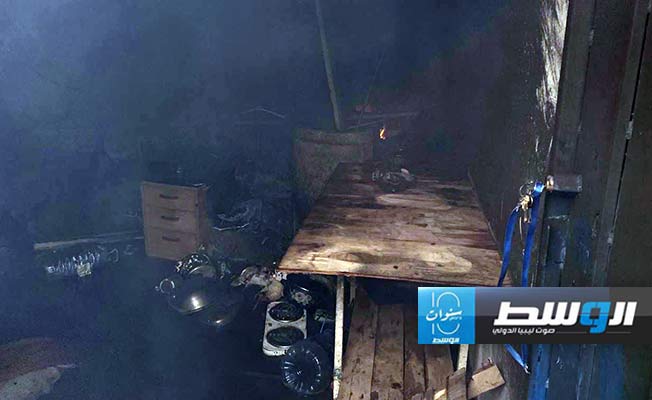 صورة لحريق غرفة الحارس بالنادي بالأهلي طرابلس، 14 أبريل 2024 (مديرية أمن طرابلس)