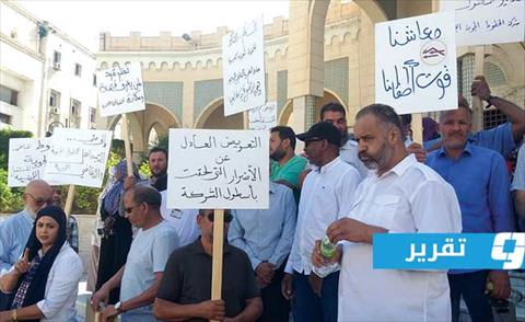 الوقفة الاحتجاجية لنقابة موظفي شركة الخطوط الليبية في طرابلس، 16 أكتوبر 2023. (بوابة الوسط)