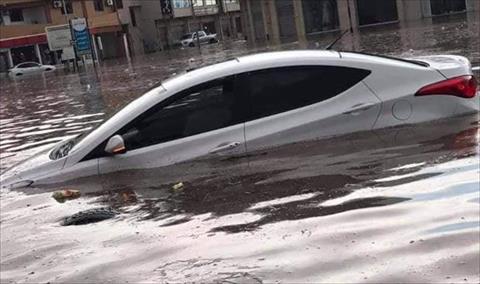 أمطار غزيرة تغرق شوارع مصراتة, 14 سبتمبر 2020. (الإنترنت)