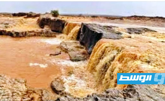 جريان وادي إسين بمدينة غات جنوب ليبيا، 1 أكتوبر 2023. (المركز الوطني للأرصاد الجوية)