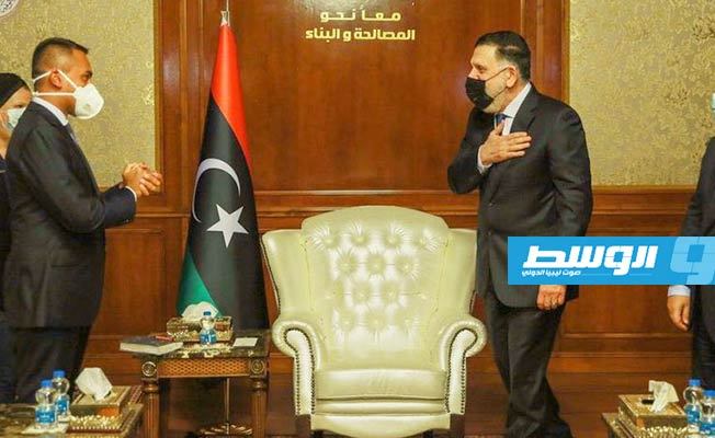 لقاء السراج ودي مايو في طرابلس. الثلاثاء، 1 سبتمبر 2020. (المكتب الإعلامي لرئيس المجلس الرئاسي)