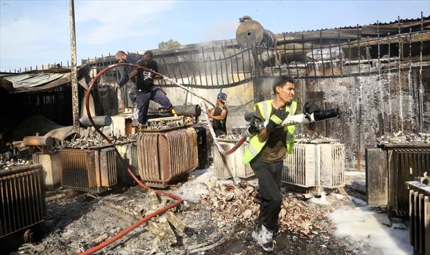 آثار أضرار الحريق في محطة القرقني في طرابلس. (شركة الكهرباء عبر فيسبوك)