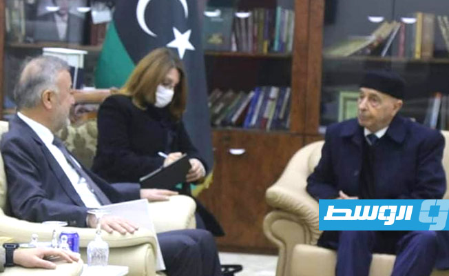 لقاء المستشار عقيلة صالح مع السفير التركي لدى ليبيا بمقر إقامته في القبة، الأربعاء 19 يناير 2021. (المركز الإعلامي لرئيس مجلس النواب)