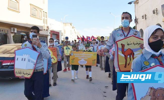 كشاف ومرشدات درنة يحتفلون بالذكرى67 لتأسيس الحركة الكشفية في ليبيا. (تصوير: طه الديباني)