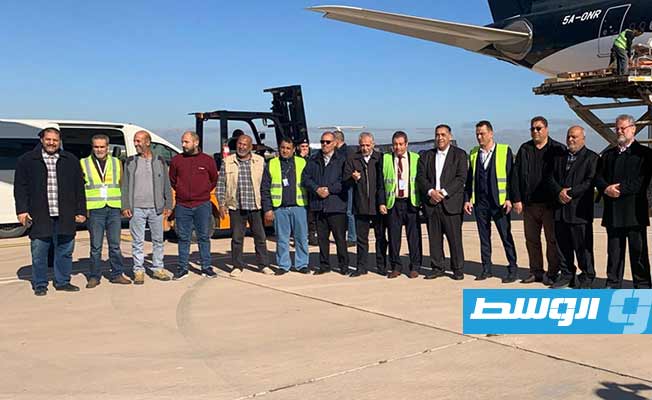 قافلة إغاثة ليبية قبل انطلاقها إلى مطار العريش، 27 ديسمبر 2023. (بلدية مصراتة)