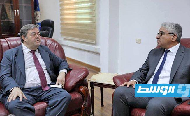 لقاء باشاغا مع سفير إسبانيا لدى ليبيا. الاثنين 12 أكتوبر 2020. (وزارة الداخلية)
