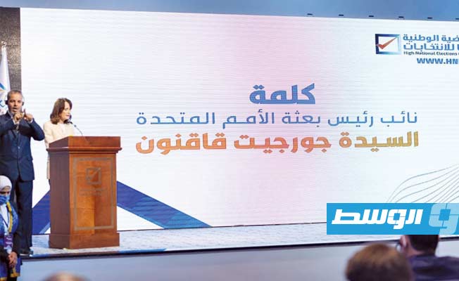أثناء مراسم توقيع مذكرة التفاهم بين مفوضية الانتخابات والشركة الليبية للاتصالات. (الشركة)