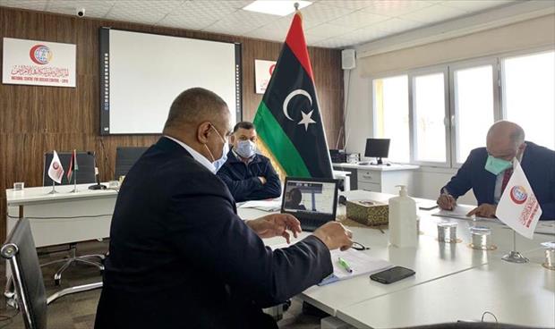 جانب من اجتماع مسؤولي البعثة الأممية مع لجنة مكافحة كورونا بحكومة الوفاق، 4 أبريل 2020. (بعثة الأمم المتحدة للدعم في ليبيا)