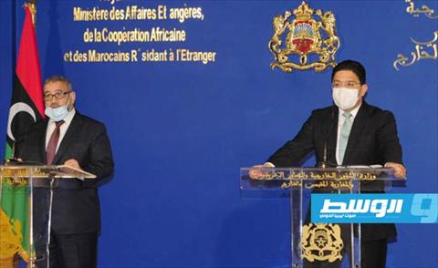 مؤتمر صحفي بين المشري ووزير الخارجية المغربي، 27 يوليو 2020، (الإنترنت)