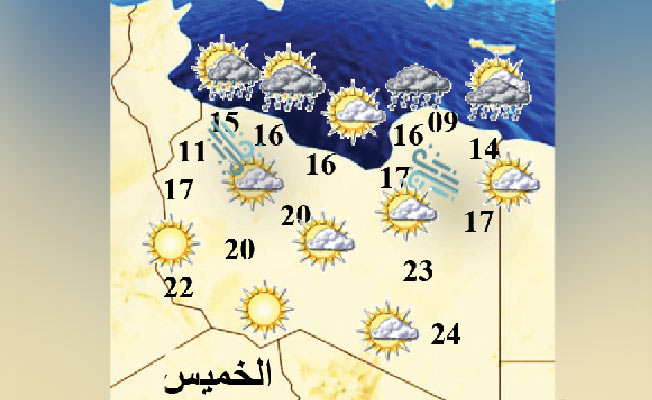 حالة الطقس المتوقعة على ليبيا (اليوم الأربعاء 8 فبراير 2023)