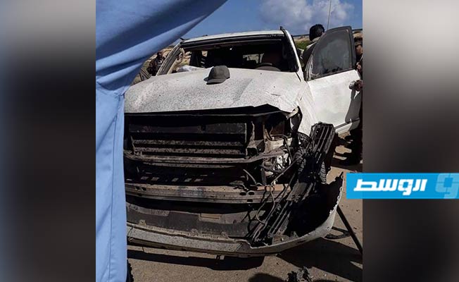 آثار الهجوم بسيارة مفخخة في سيدي خليفة شرق بنغازي. (الإنترنت)