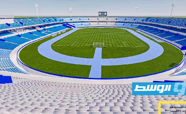 الكشف عن ملعب طرابلس الدولي بشكله الجديد بتصاميم «3D». (حساب شركة الدعم القابضة عبر فيسبوك)