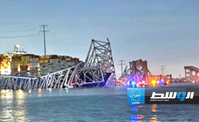 انهيار جسر «فرانسيس سكوت كي» بمدينة بالتيمور الأميركية. (الإنترنت)