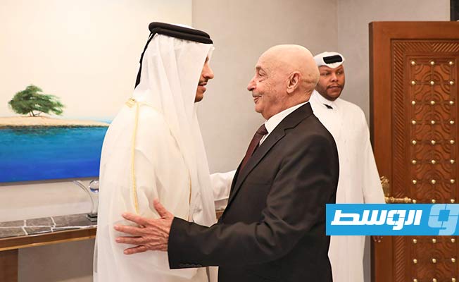 لقاء المستشار عقيلة صالح مع وزير خارجية قطر السيخ محمد بن عبدالرحمن آل ثاني، الإثنين 12 سبتمبر 2022. (الخارجية القطرية)
