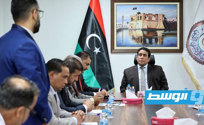لقاء المنفي مع تنسيقية انتخابات ليبيا البرلمانية، الأحد 22 مايو 2022. (المجلس الرئاسي)