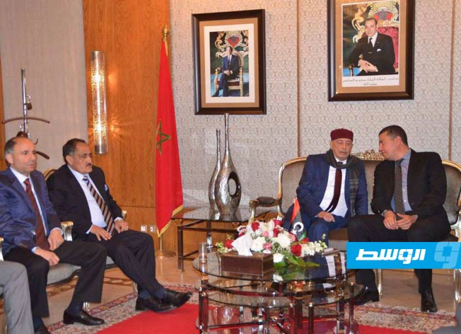 ، رئيس مجلس النواب عقيلة صالح خلال لقائه نائب رئيس البرلمان المغربي رشدي العبدي