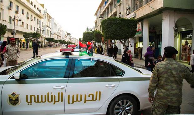 إحدى دوريات الحرس الرئاسي في أحد شوارع العاصمة طرابلس. (الحرس الرئاسي)