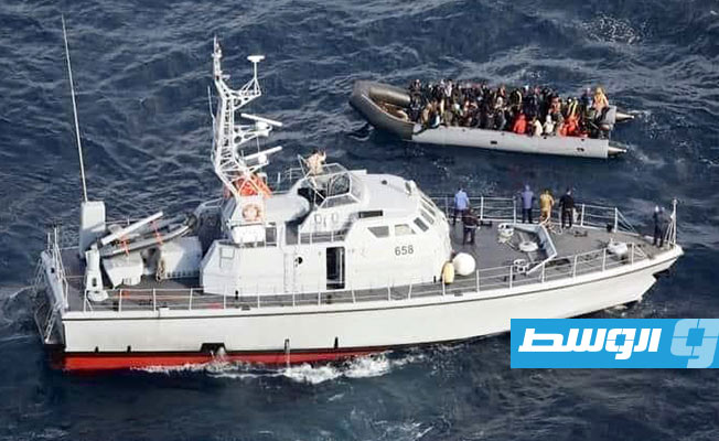 إنقاذ 100 مهاجر قبالة سواحل زوارة - الزاوية، 27 فبراير 2021. (الناطق باسم رئاسة أركان القوات البحرية)