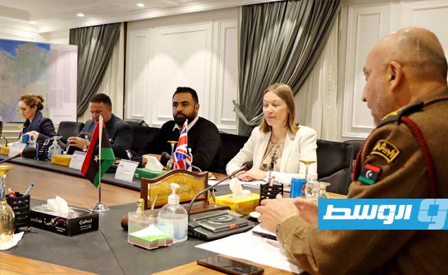 لقاء الحداد مع وفد السفارة البريطانية لدى ليبيا، الأحد 20 فبراير 2023. (رئاسة الأركان العامة)