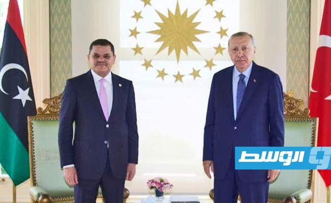 من اجتماع رئيس حكومة الوحدة الوطنية، عبد الحميد الدبيبة، والرئيس التركي رجب طيب إردوغان, 7 أغسطس 2021. (حكومة الوحدة الوطنية)