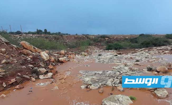 جانب من آثار السيول بالفرع البلدي بنينا (بلدية بنغازي على فيسبوك)